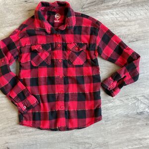 Wonder Nation Girls Plaid Button Shirt Size M(7-8)  Roll-Over Sleeve